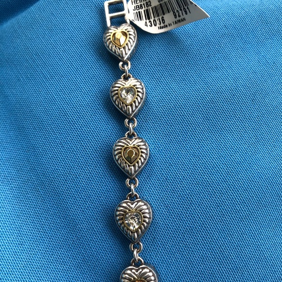 Brighton Heiress Heart Link Bracelet Crystal Silver and Gold Logo Clasp with Tag - Picture 6 of 16